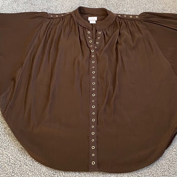 CHICO’s Brown Ring Trim Top Batwing 3/4 Sleeve Top Blouse Chico's Sz 0  - Z2362 - Picture 5 of 12